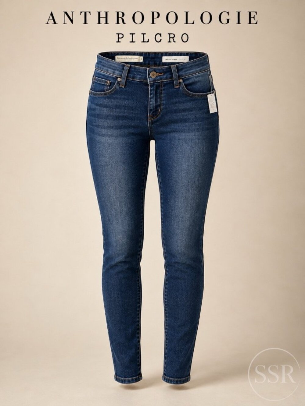 Pilcro and the Letterpress Mid-Rise Skinny Jeans Blue Size 26 NWT Stretch Cotton
